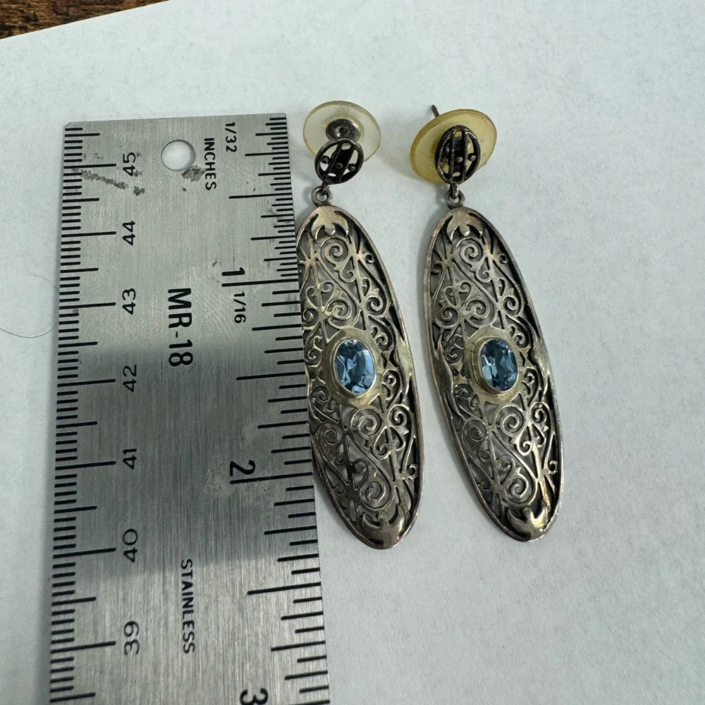 London Blue Topaz 925 Sterling Silver Dangle Earrings for Pierced Ears 9.2g